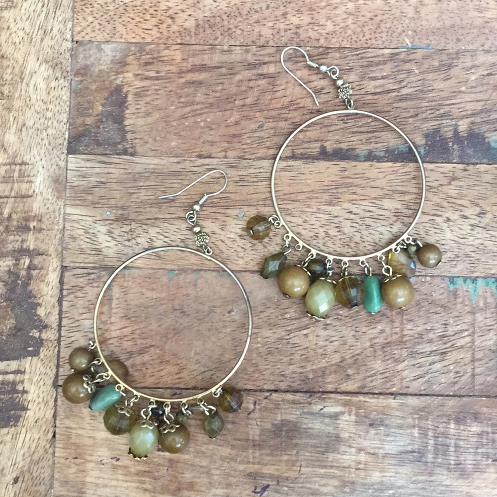Large Gold Hoop Earrings with Beads
